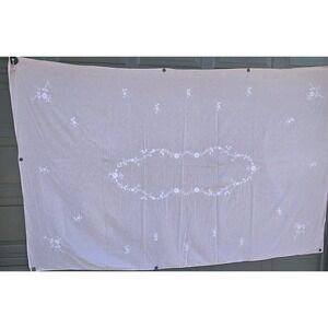 Vintage Pink Embroidered Tablecloth Floral Cotton 103x66